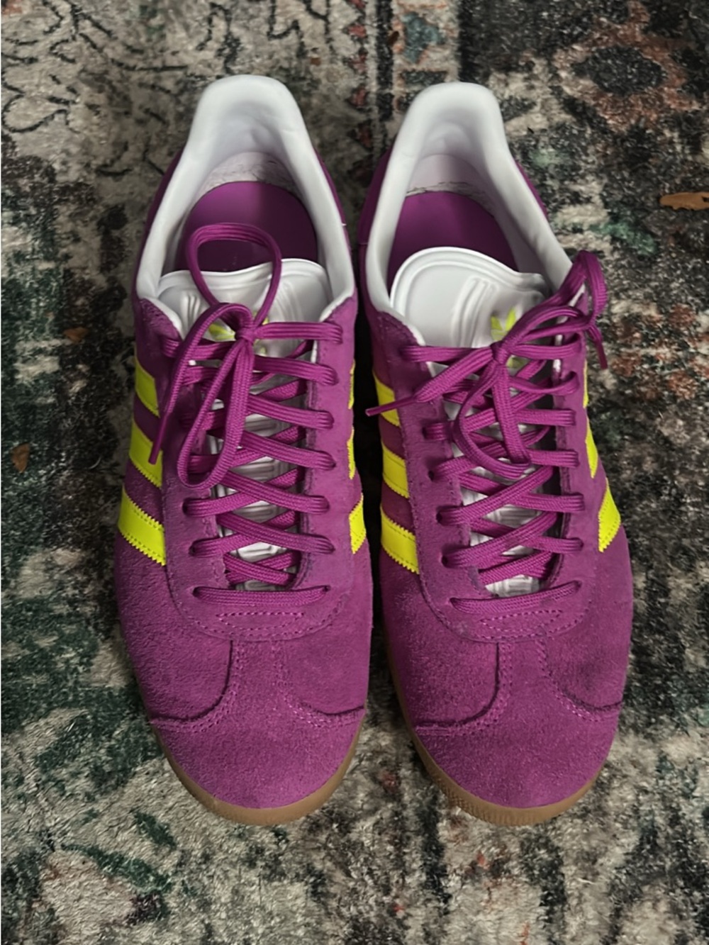 adidas Women’s Purple Suede Sneakers with Yellow Stripes